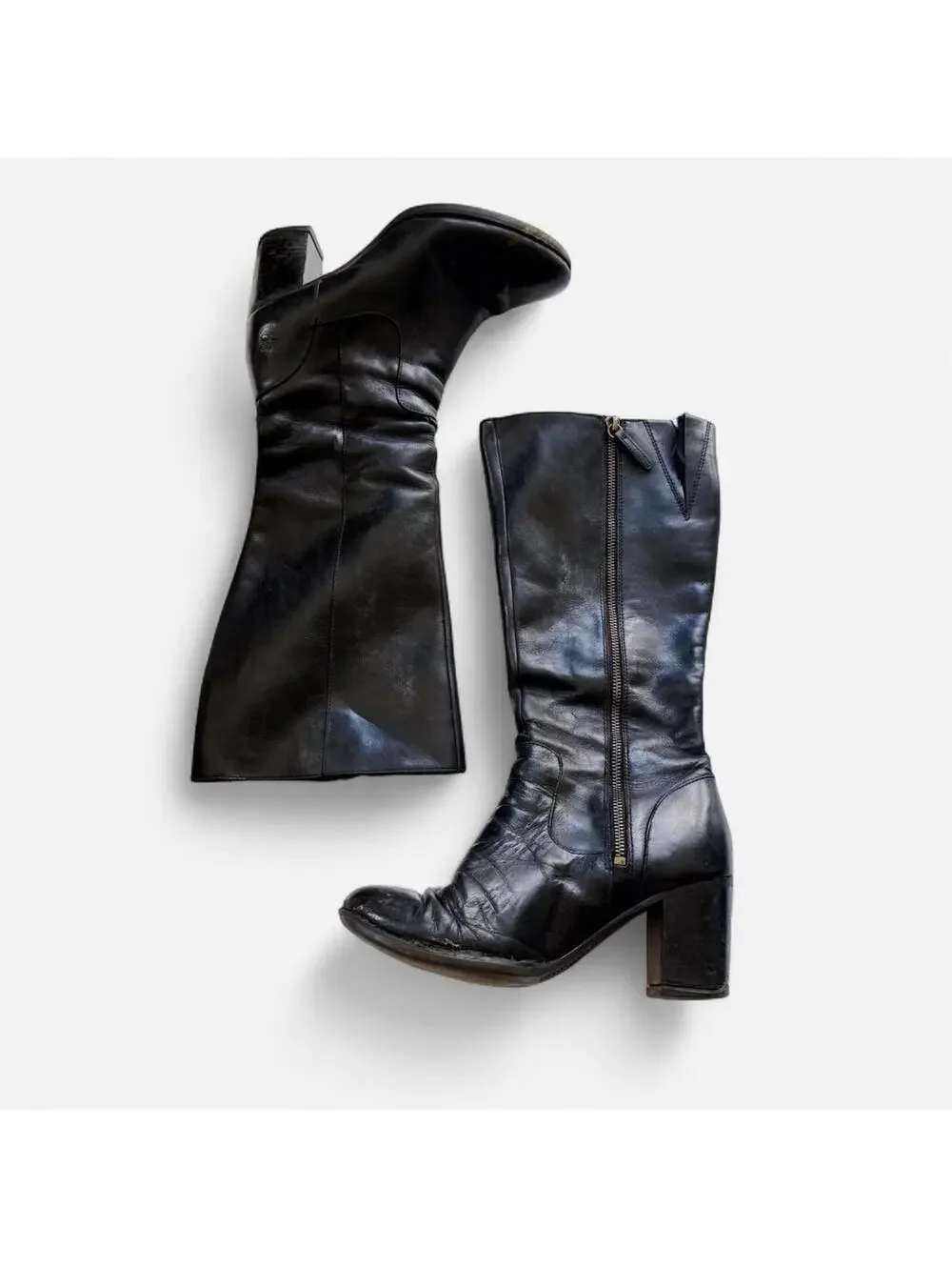 Timberland Black Leather Block Heeled Boots